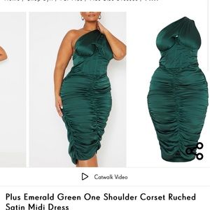 Plus emerald green, one shoulder corset dress pretty little thing